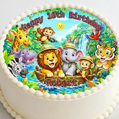 Custom Edible Image Cake Topper - Jungle Safari Adventure Birthday - Precut 8" Icing Sheet - RA Pape