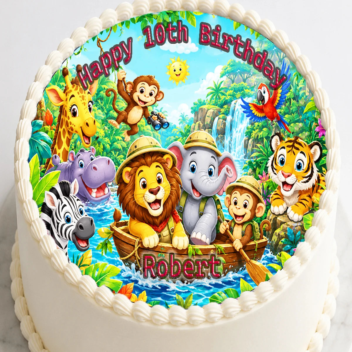 Custom Edible Image Cake Topper - Jungle Safari Adventure Birthday - Precut 8" Icing Sheet - RA Pape easy to use