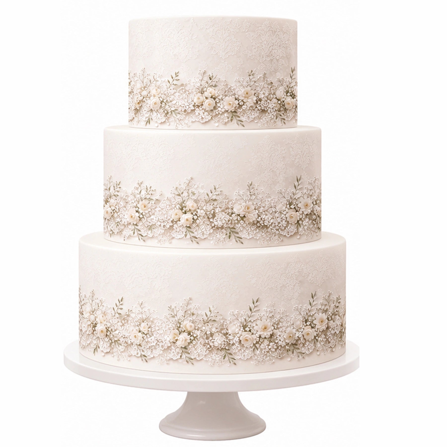 Lace and Baby’s Breath Wedding Custom Edible Image Cake Wrap – Seamless Icing Sheet - RA Pape Easy to Apply