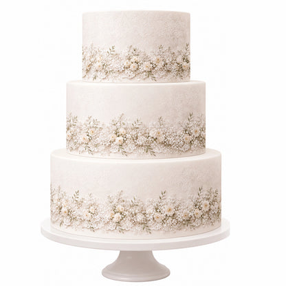 Lace and Baby’s Breath Wedding Custom Edible Image Cake Wrap – Seamless Icing Sheet - RA Pape Easy to Apply