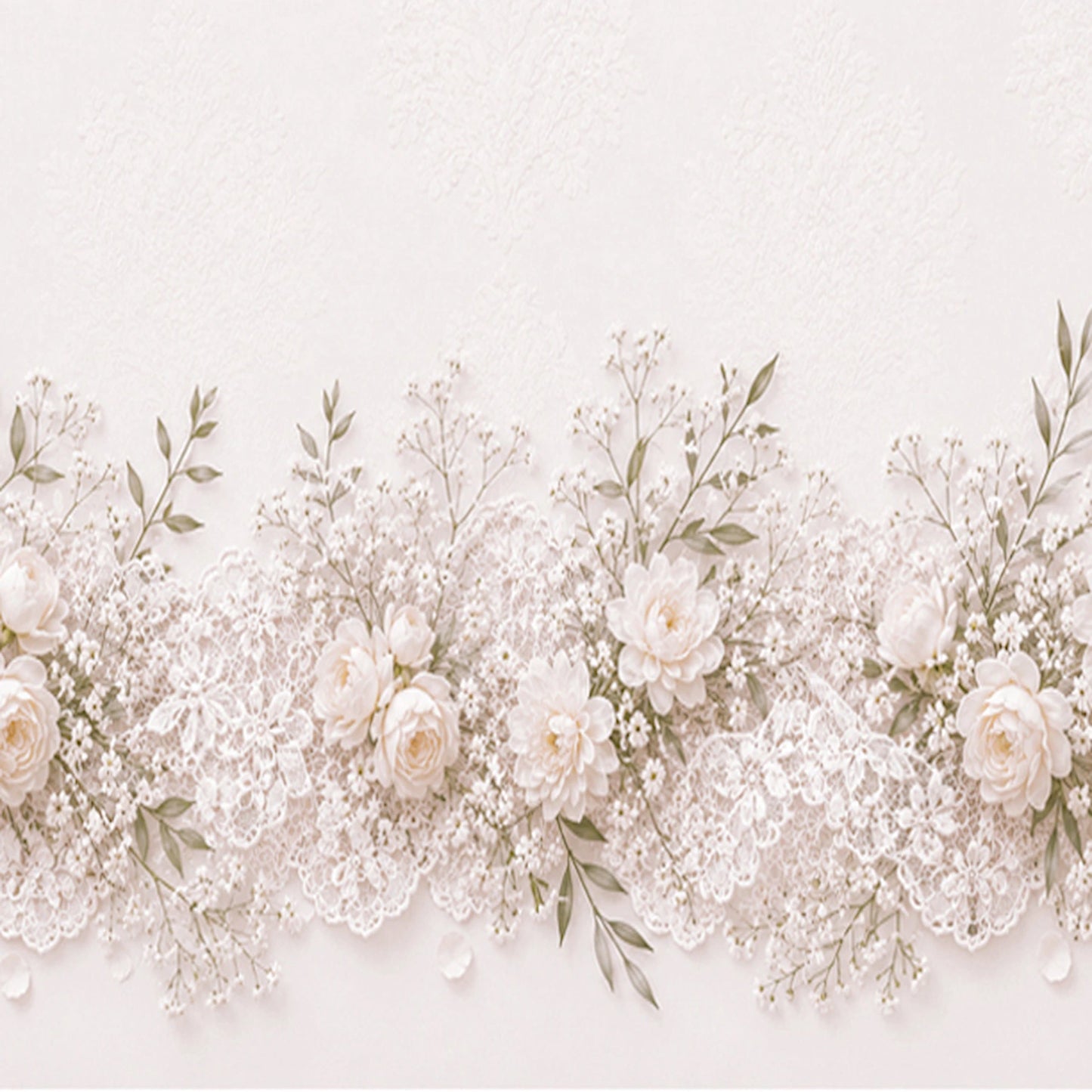 Lace and Baby’s Breath Wedding Custom Edible Image Cake Wrap – Seamless Icing Sheet - RA Pape Up close looking