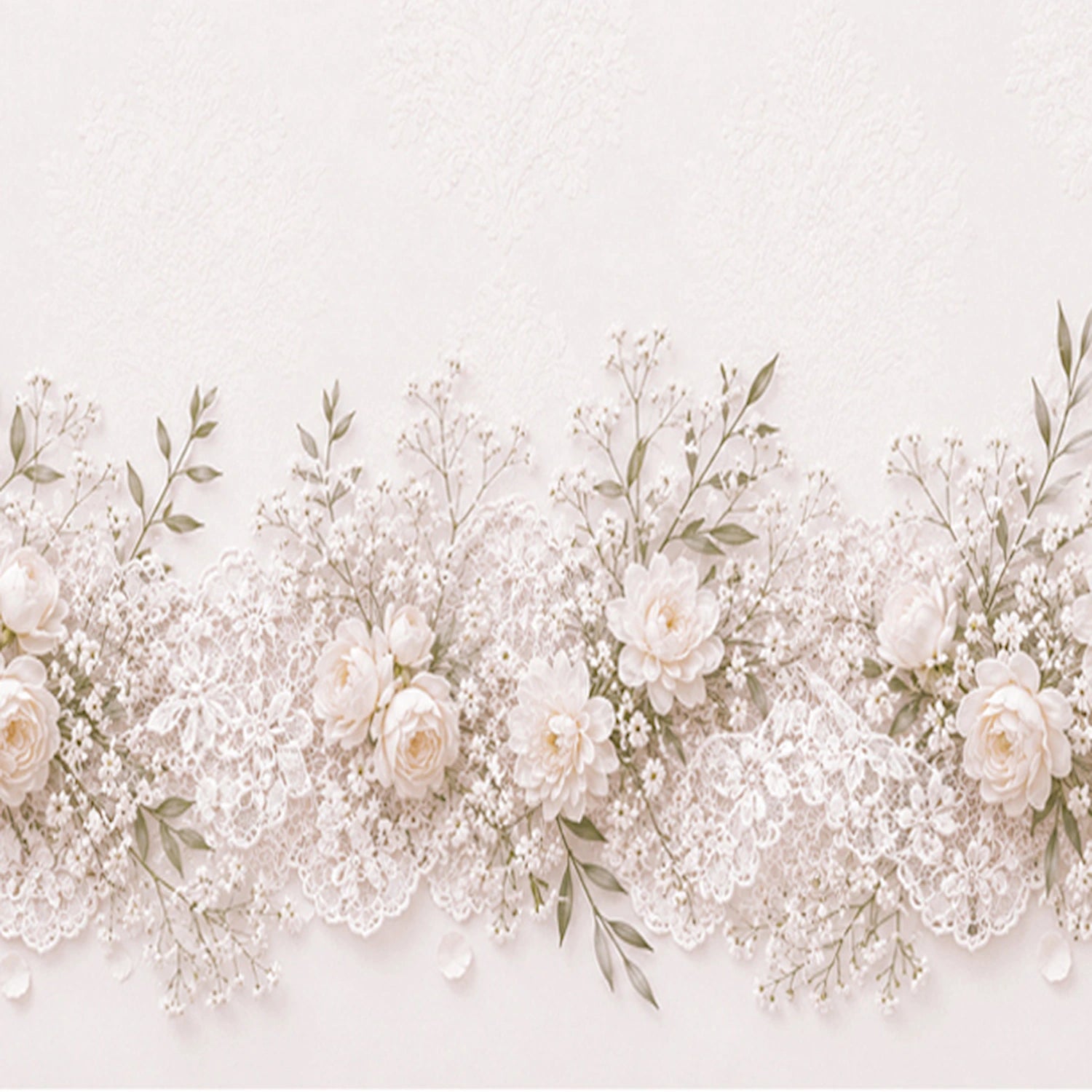 Lace and Baby’s Breath Wedding Custom Edible Image Cake Wrap – Seamless Icing Sheet - RA Pape Up close looking