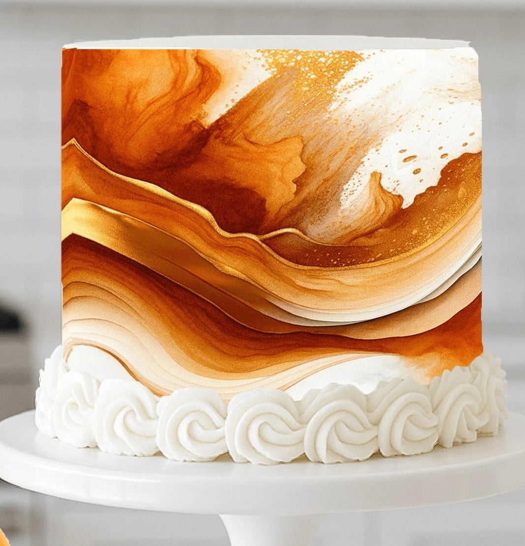 Luxe Flow Collection - Edible Cake Image  Amber Circle Wrap