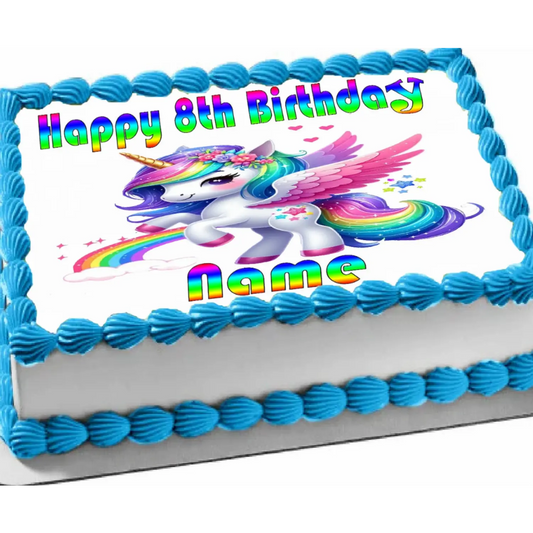 Magical Unicorn Birthday Edible Image Cake Topper – 1/4 Icing Sheet – RA Pape