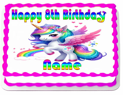 Magical Unicorn Birthday Edible Image Cake Topper – 1/4 Icing Sheet – RA Pape