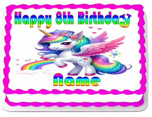 Magical Unicorn Birthday Edible Image Cake Topper – 1/4 Icing Sheet – RA Pape
