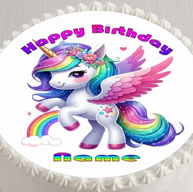 Custom Edible Cake Topper – Unicorn Design – Pre-cut 8" Round Icing Sheet – RA Pape