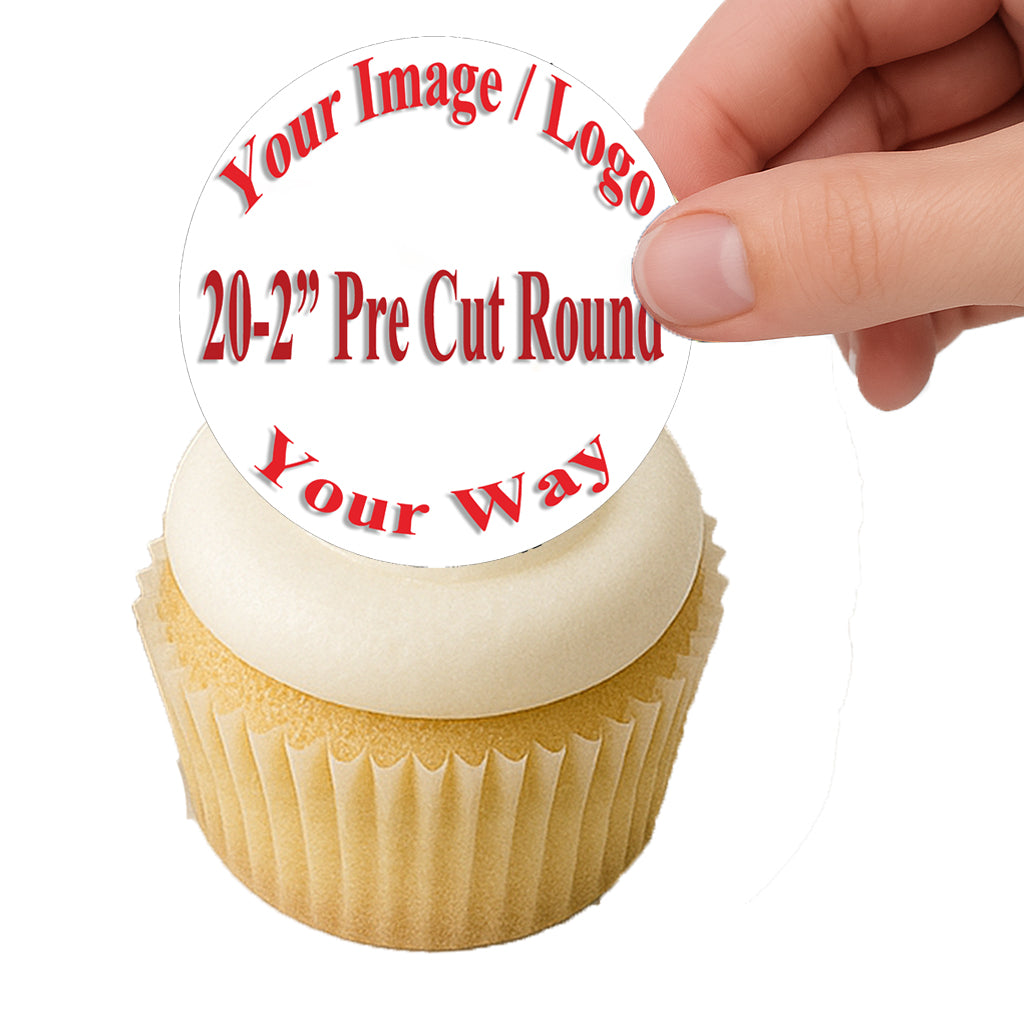 Custom Edible Cake Topper – Make It YOUR Way | Upload Your Own Image | Design – Icing Sheet Cookie & Cupcake Images –20 Pre-cut 2” Round– RA Pape