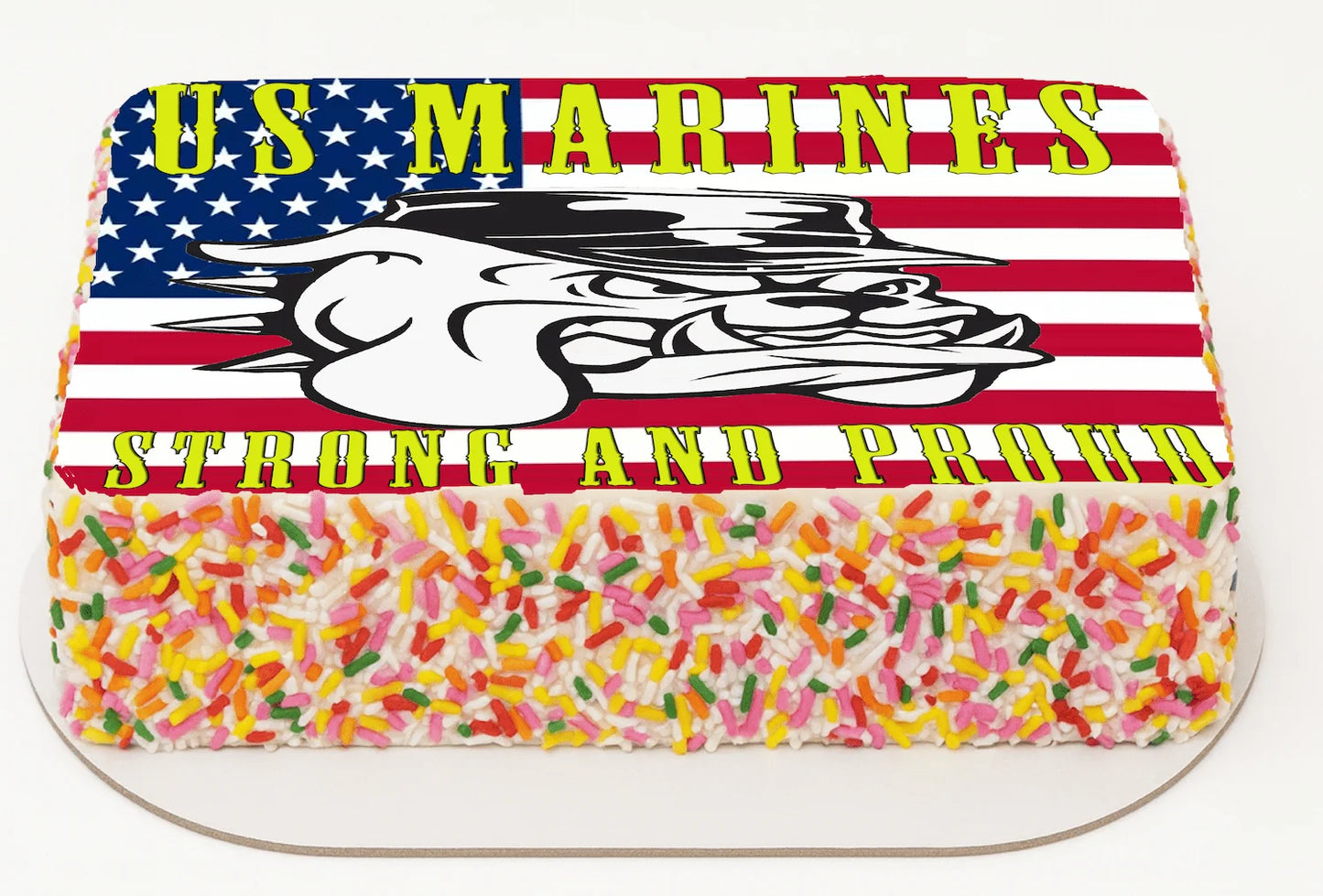 Edible Icing Image with US Marines logo and text on a white background