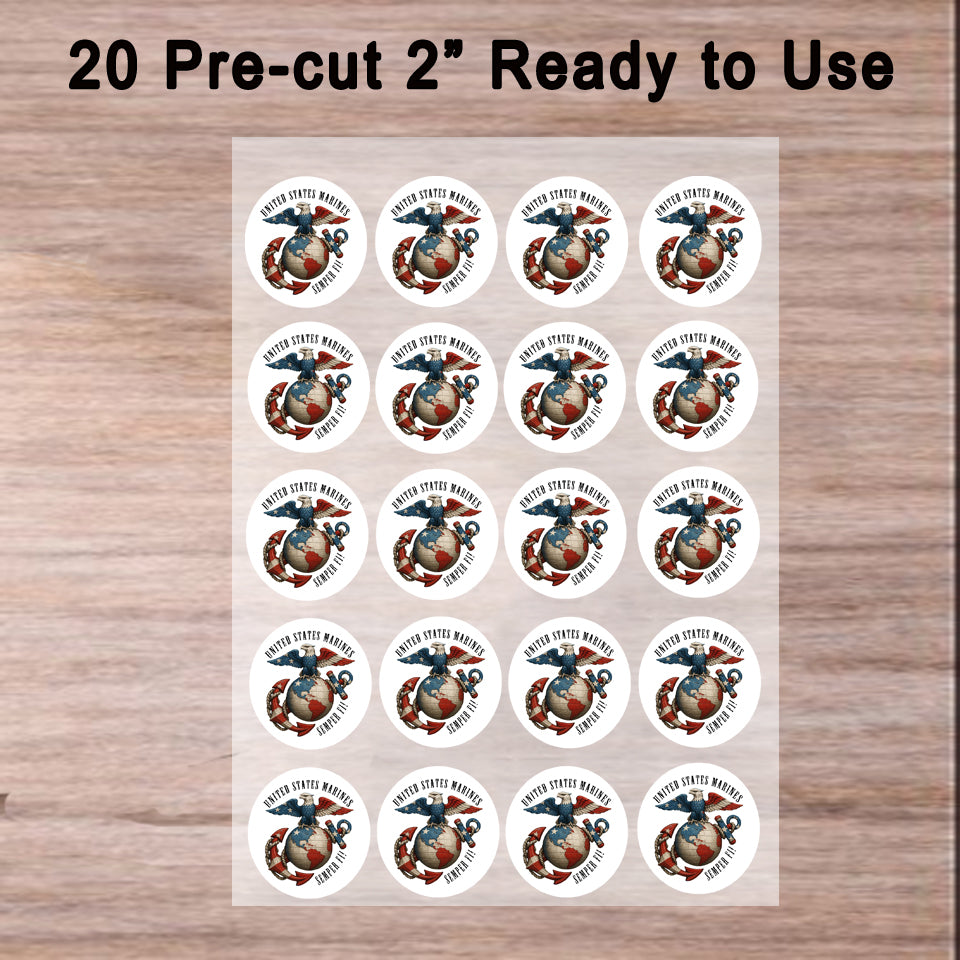 Sheet of 20 pre-cut 2" United States Marine Corps Edible iciing Images
