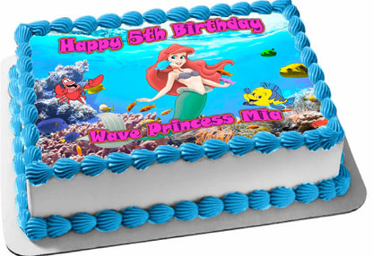 Edible Icing Image Birthday cake Topper with Happy Birthday Mermaid-themed decoration Personalized.