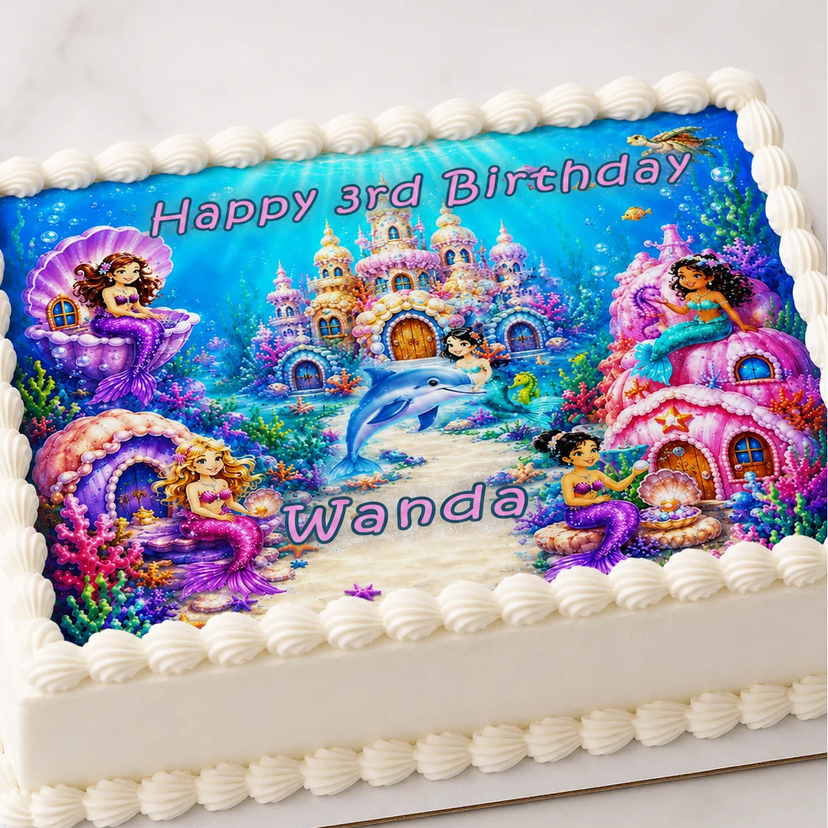 Mermaid Under The Sea Birthday Edible Image Cake Topper - 1/4 Icing Sheet - RA Pape