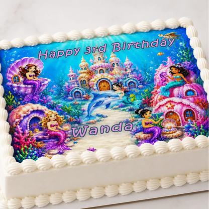 Mermaid Under The Sea Birthday Edible Image Cake Topper - 1/4 Icing Sheet - RA Pape