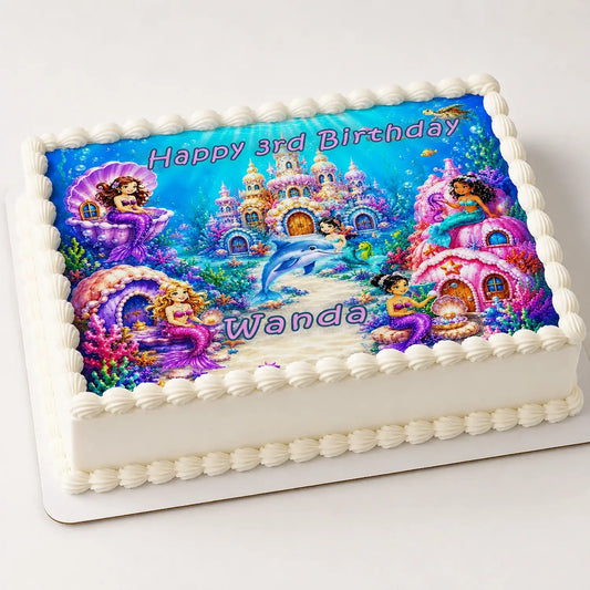 Mermaid Under The Sea Birthday Edible Image Cake Topper - 1/4 Icing Sheet