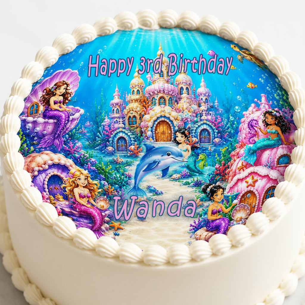 Mermaid Under The Sea Birthday Edible Image Cake Topper - Precut 8" Icing Sheet - RA Pape
