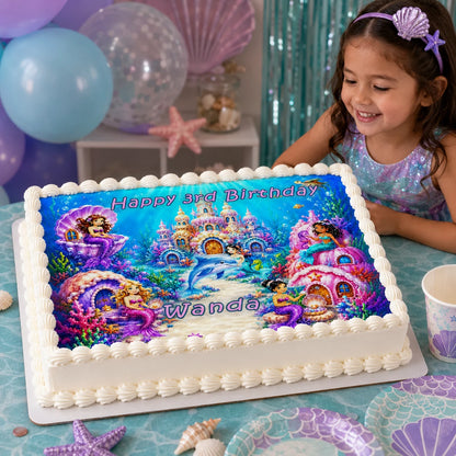 Mermaid Under The Sea Birthday Party Edible Image Cake Topper - 1/4 Icing Sheet - RA Pape
