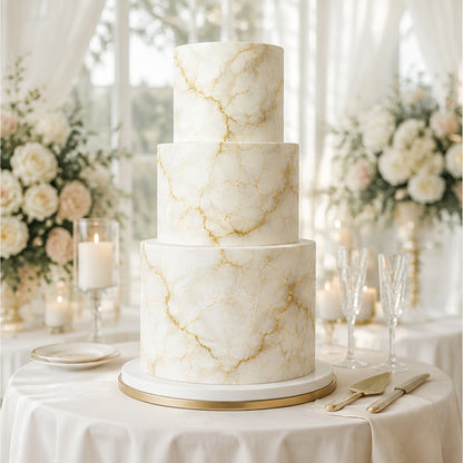 Celebrate with Molten Gold Marble Wedding Custom Edible Image Cake Wrap – Seamless Icing Sheet 