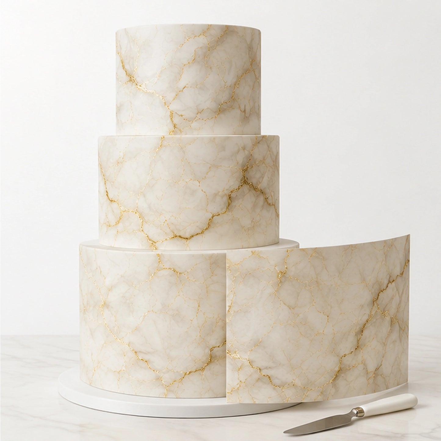 Molten Gold Marble Wedding Custom Edible Image Cake Wrap – Seamless Icing Sheet  easy to use