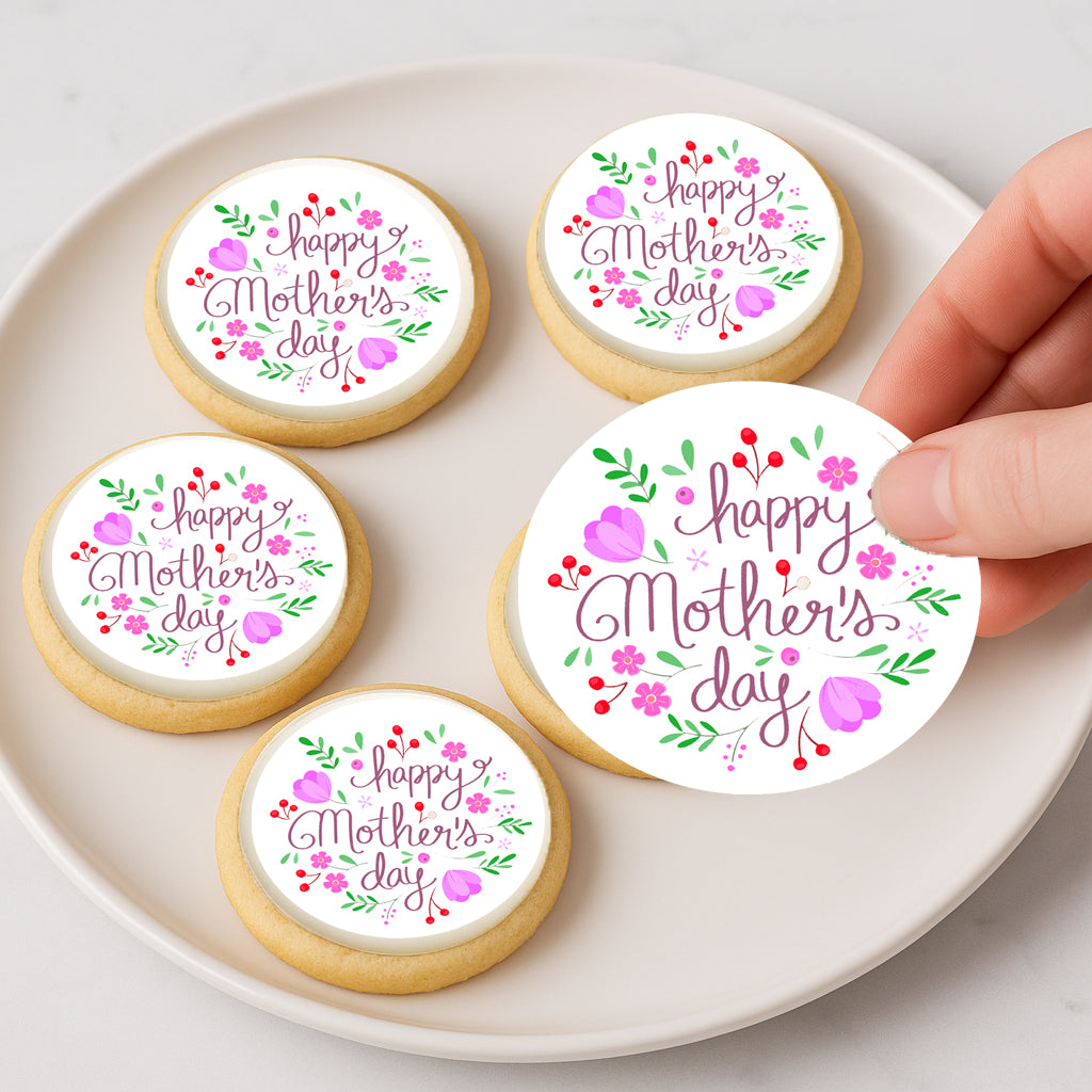 Custom Edible Cake Topper – Mother's Day Beautiful Design – Icing Sheet Cookie & Cupcake Images –20 Pre-cut 2” Round– RA Pape