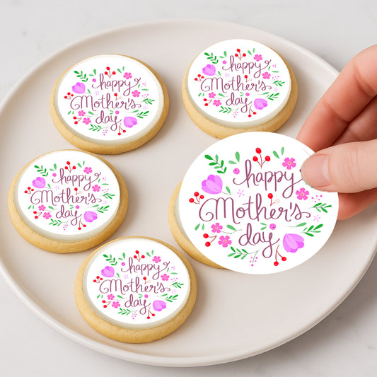 Custom Edible Cake Topper – Mother's Day Beautiful Design – Icing Sheet Cookie & Cupcake Images –20 Pre-cut 2” Round– RA Pape