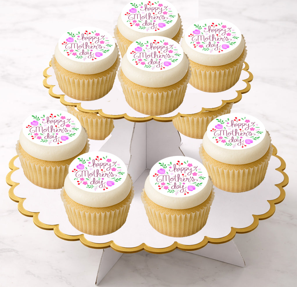 Cupcakes with 'Happy Mother's Day' Edible Icing Image