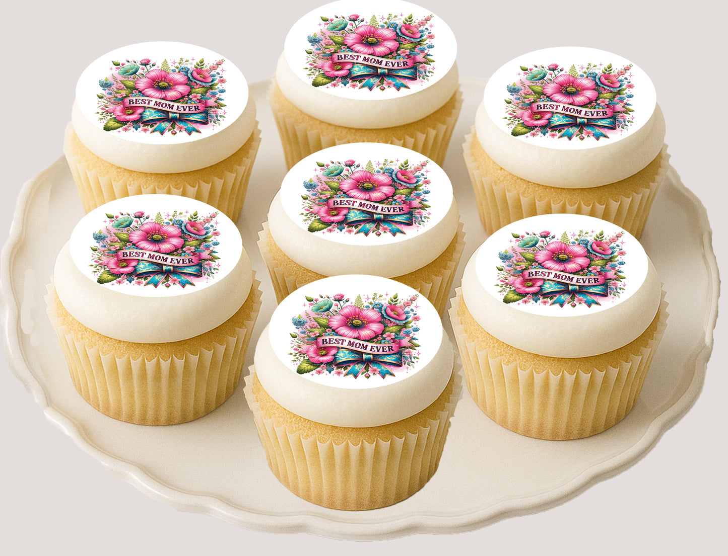 Mother's Day Best Mom Ever Edible Image Cupcake Toppers