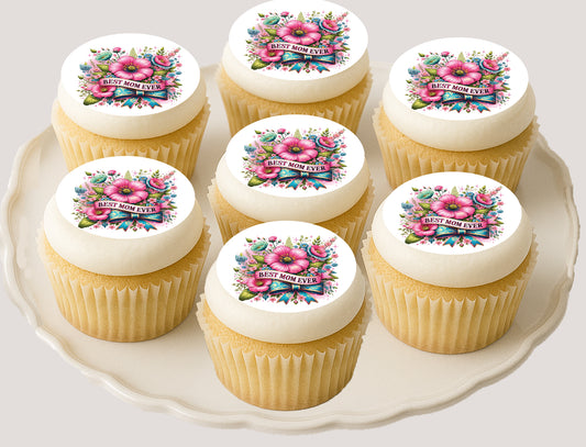 Mother's Day Best Mom Ever Edible Image Cupcake Toppers