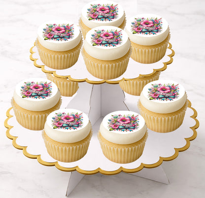 Mother's Day Best Mom Ever Edible Image  Cupcake Toppers on display tray