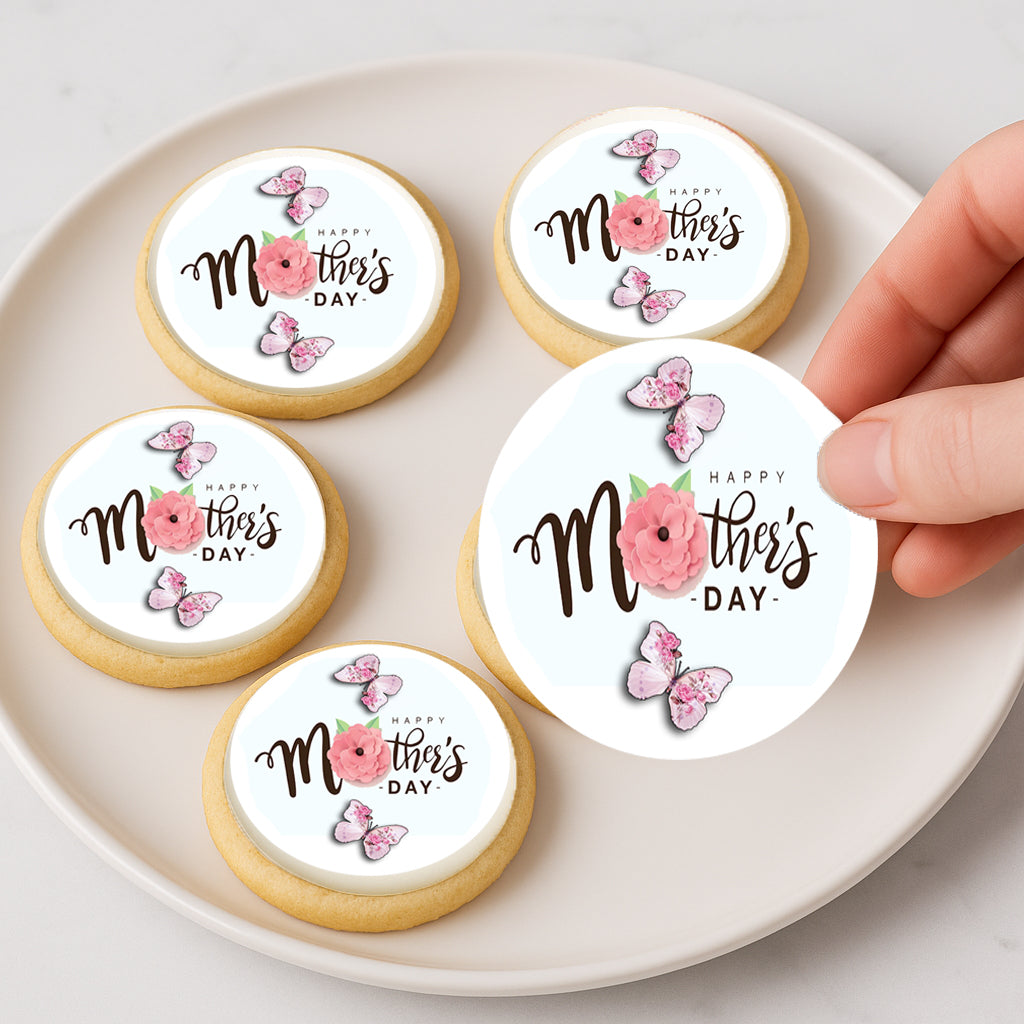 Custom Edible Cake Topper – Mother's Day Butterfly  Design – Icing Sheet Cookie & Cupcake Images –20 Pre-cut 2” Round– RA Pape