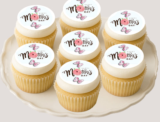 Cupcakes with 'Happy Mother's Day' Edible Icing Images Cupcake topper