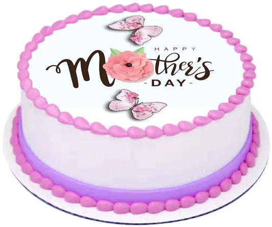 Custom Edible Cake Topper –  Mother's Day Butterfly Design – Pre-cut 8" Round Icing Sheet – RA Pape