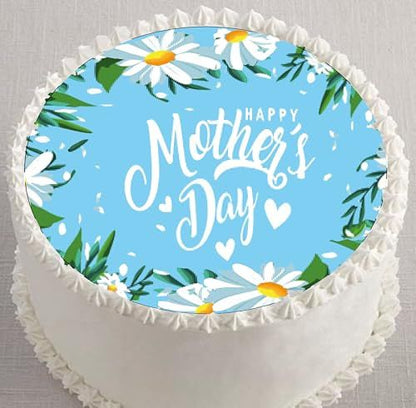 Custom Edible Cake Topper –  Mother's Day Daisies Design – Pre-cut 8" Round Icing Sheet – RA Pape