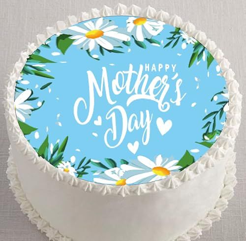 Custom Edible Cake Topper –  Mother's Day Daisies Design – Pre-cut 8" Round Icing Sheet – RA Pape