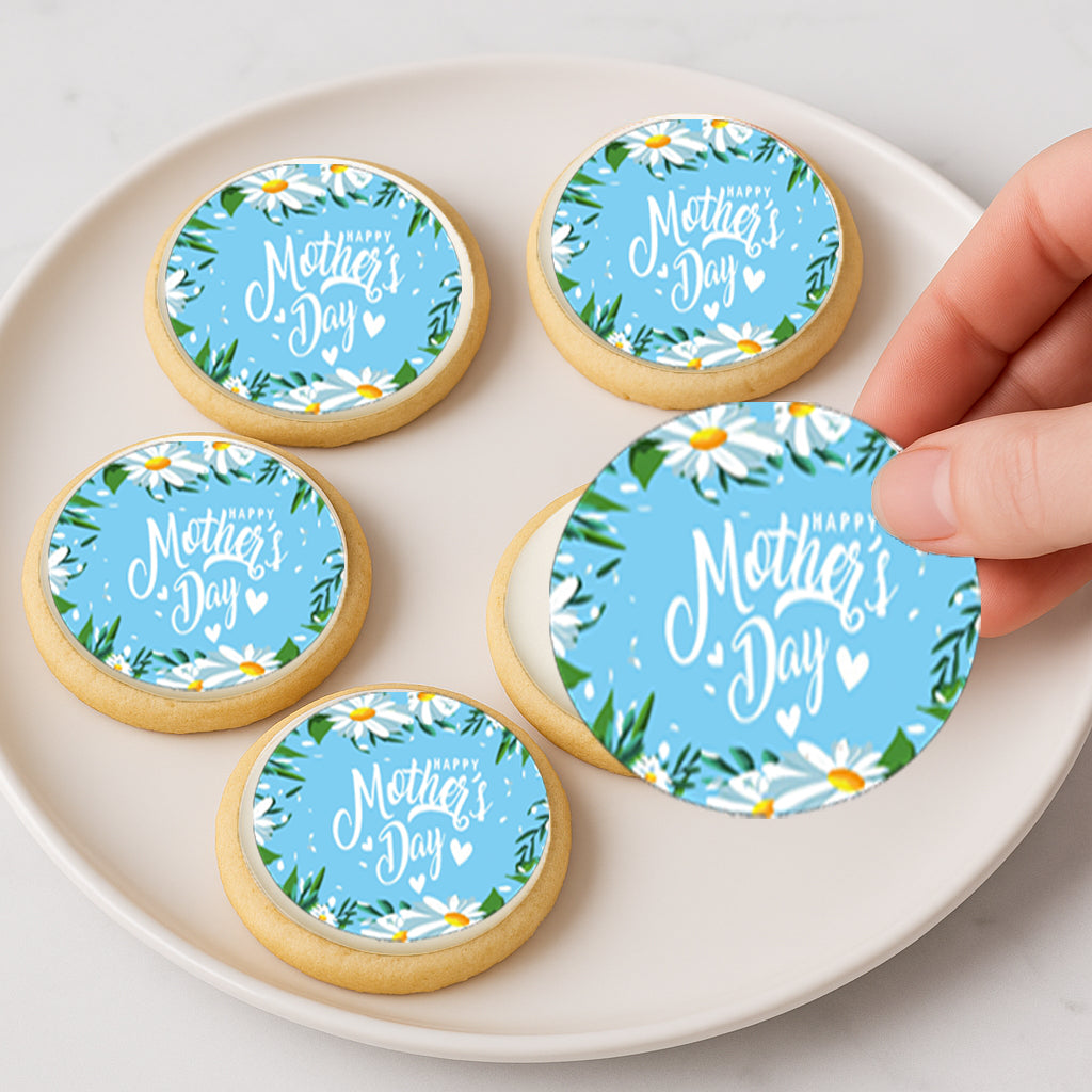 Custom Edible Cake Topper – Mother's Day Daisies  Design – Icing Sheet Cookie & Cupcake Images –20 Pre-cut 2” Round– RA Pape