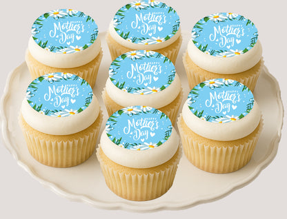 Mother's Day Daisies Edible Image Cupcake Toppers on a plate