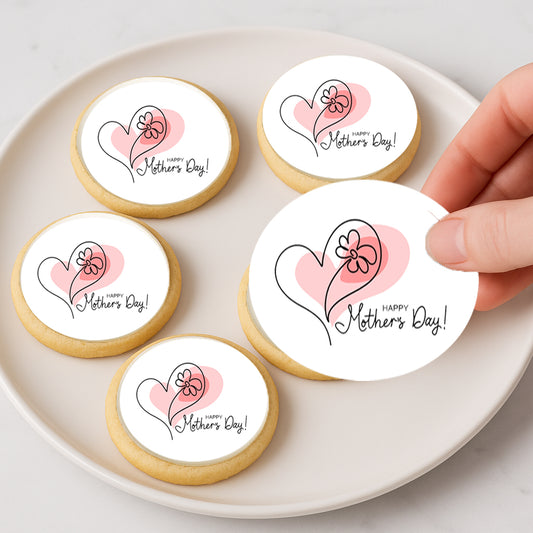 Custom Edible Cake Topper – Mother's Day Heart Design – Icing Sheet Cookie & Cupcake Images –20 Pre-cut 2” Round– RA Pape