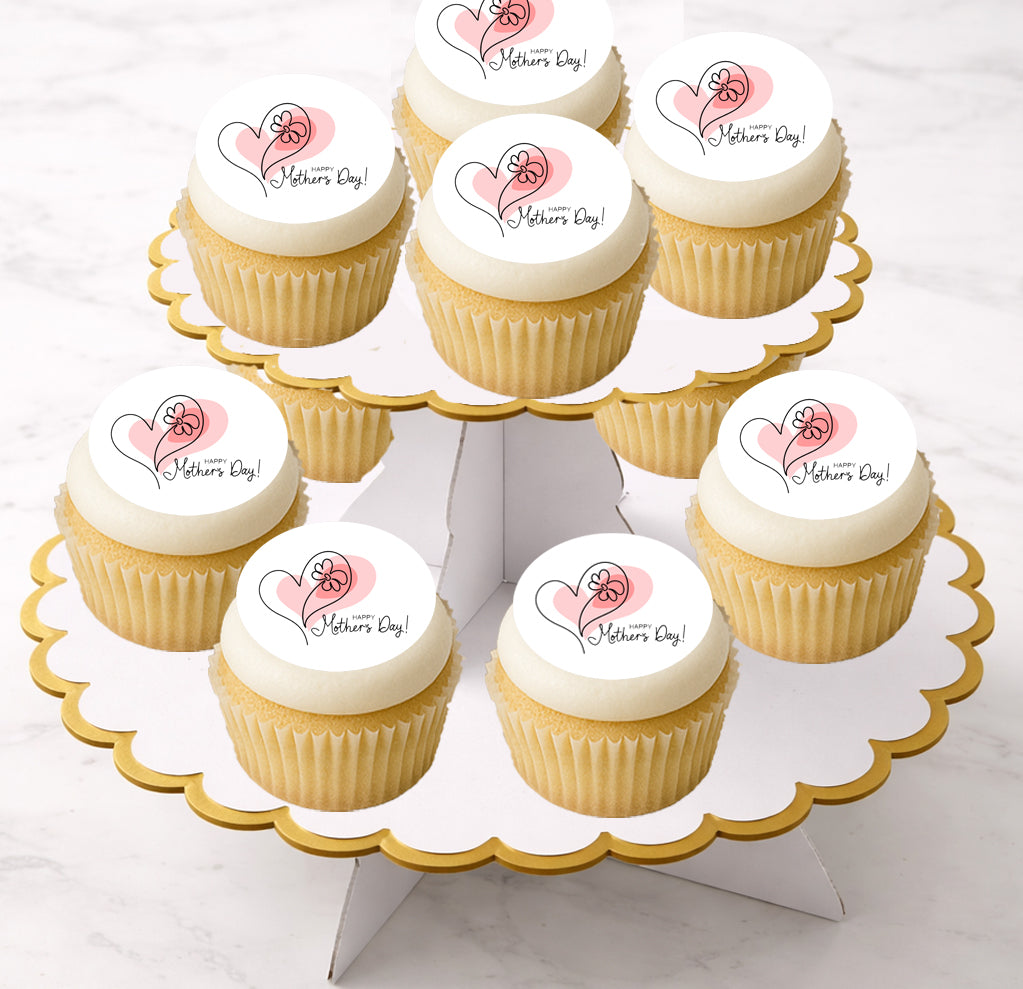 Mother's Day Heart Edible Image Cupcake Toppers-20 Precut 2" Edible Icing Images 