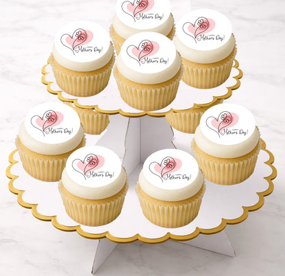 Mother's Day Heart Edible Image Cupcake Toppers-20 Precut 2" Edible Icing Images 