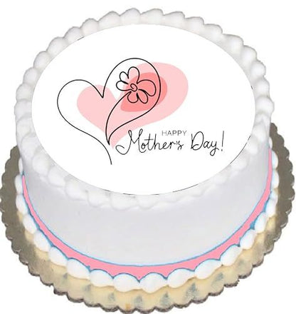 Custom Edible Cake Topper –  Mother's Day Heart Design – Pre-cut 8" Round Icing Sheet – RA Pape