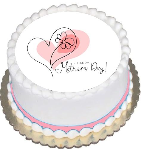 Custom Edible Cake Topper –  Mother's Day Heart Design – Pre-cut 8" Round Icing Sheet – RA Pape