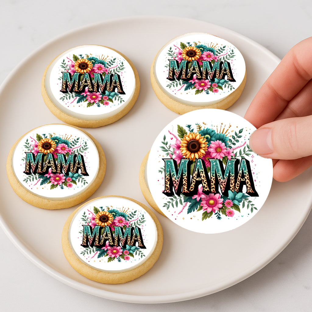Custom Edible Cake Topper – Mother's Day Mama  Design – Icing Sheet Cookie & Cupcake Images –20 Pre-cut 2” Round– RA Pape