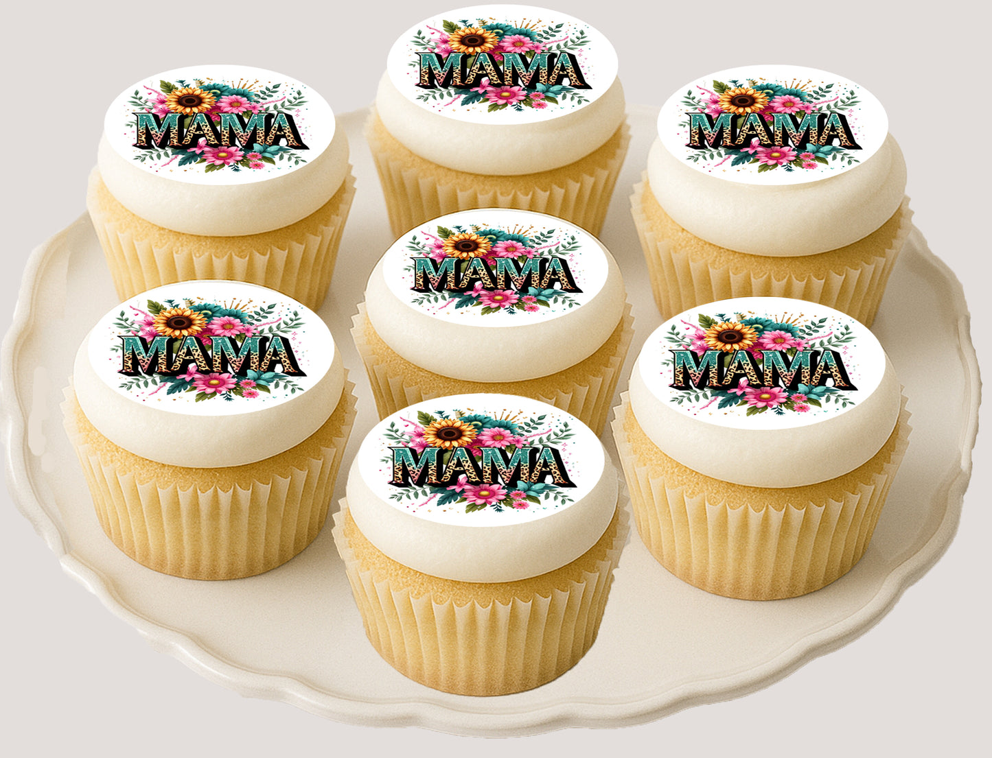 Cupcakes with Mother's Day Mama Edible Image Cookie & Cupcake Toppers-20 Precut 2" Edible Icing Images