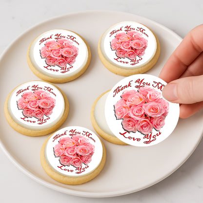 Custom Edible Cake Topper – Mother's Day Peach Rose Bouquet Design – Icing Sheet Cookie & Cupcake Images –20 Pre-cut 2” Round– RA Pape