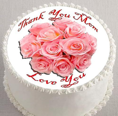 Custom Edible Cake Topper –  Mother's Day Peach Roses Design – Pre-cut 8" Round Icing Sheet – RA Pape