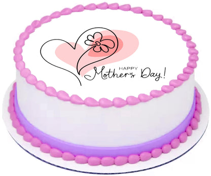 Edible Icing Image Cake Topper with Mothers Day Heart themed decoration