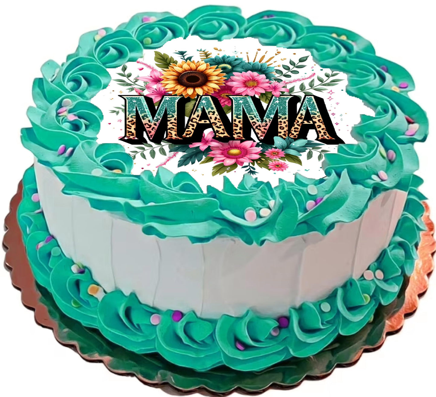 Edible Icing Image Cake Topper with Mothers Day Mama themed decoration