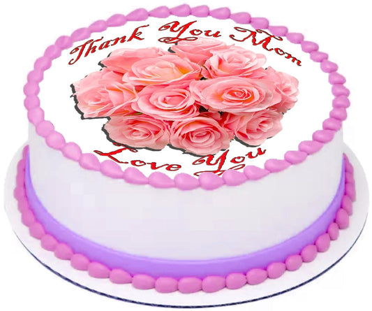 Custom Edible Cake Topper – Mother's Day Peach Roses Design – Pre-cut 8" Round Icing Sheet – RA Pape