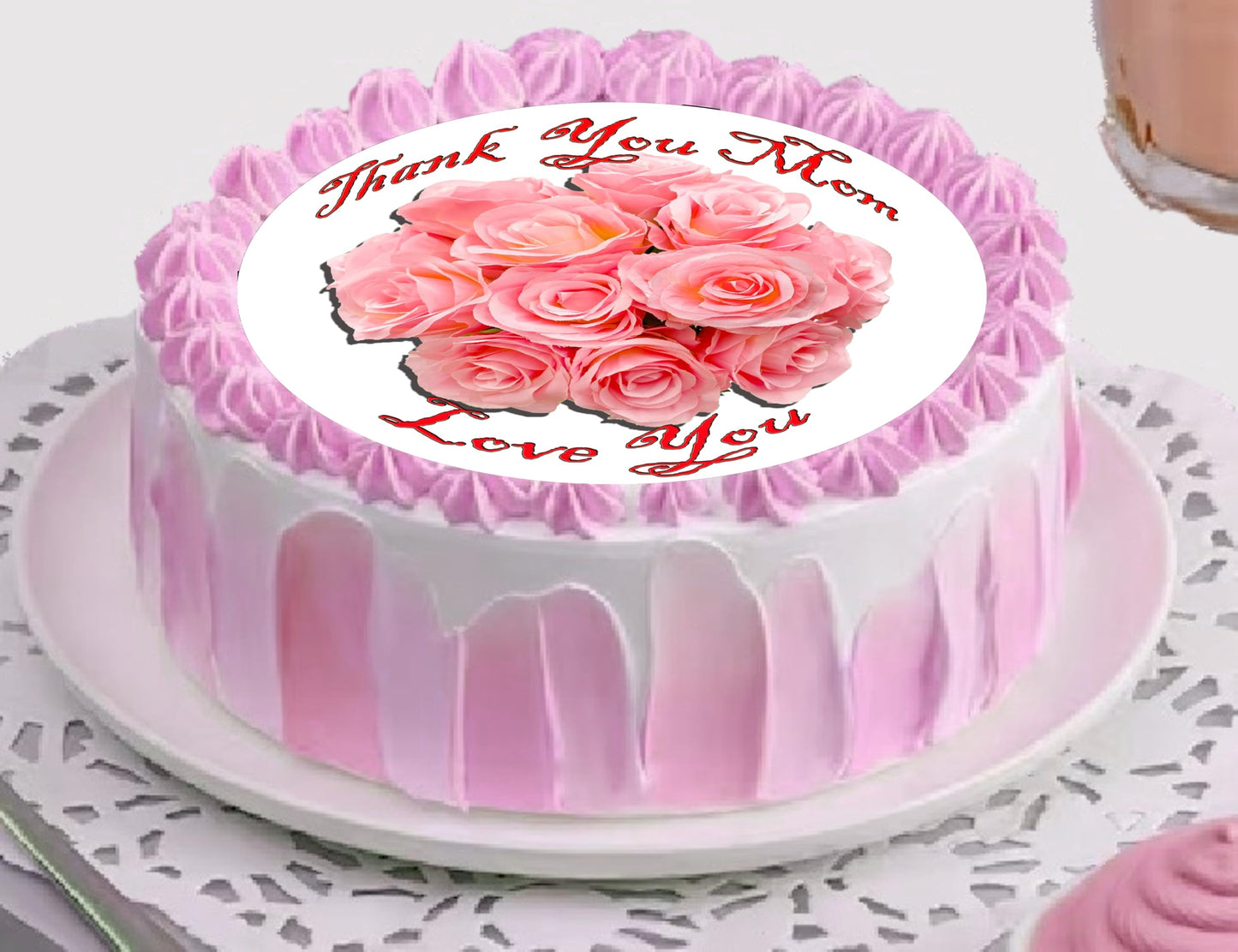 Edible Icing Images Cake Topper with Mothers Day Peach Roses-themed decoration
