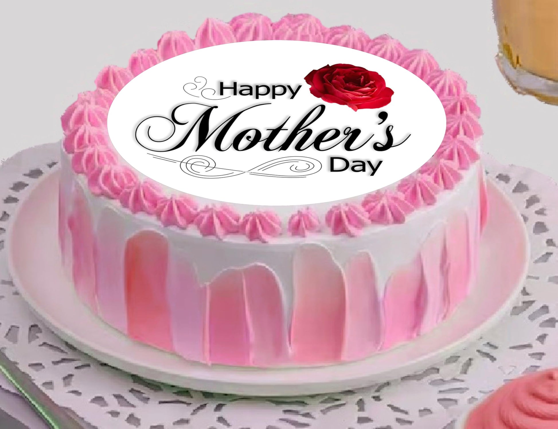 Edible Icing Image Cake Topper with Mothers Day Red Rose themed decoration