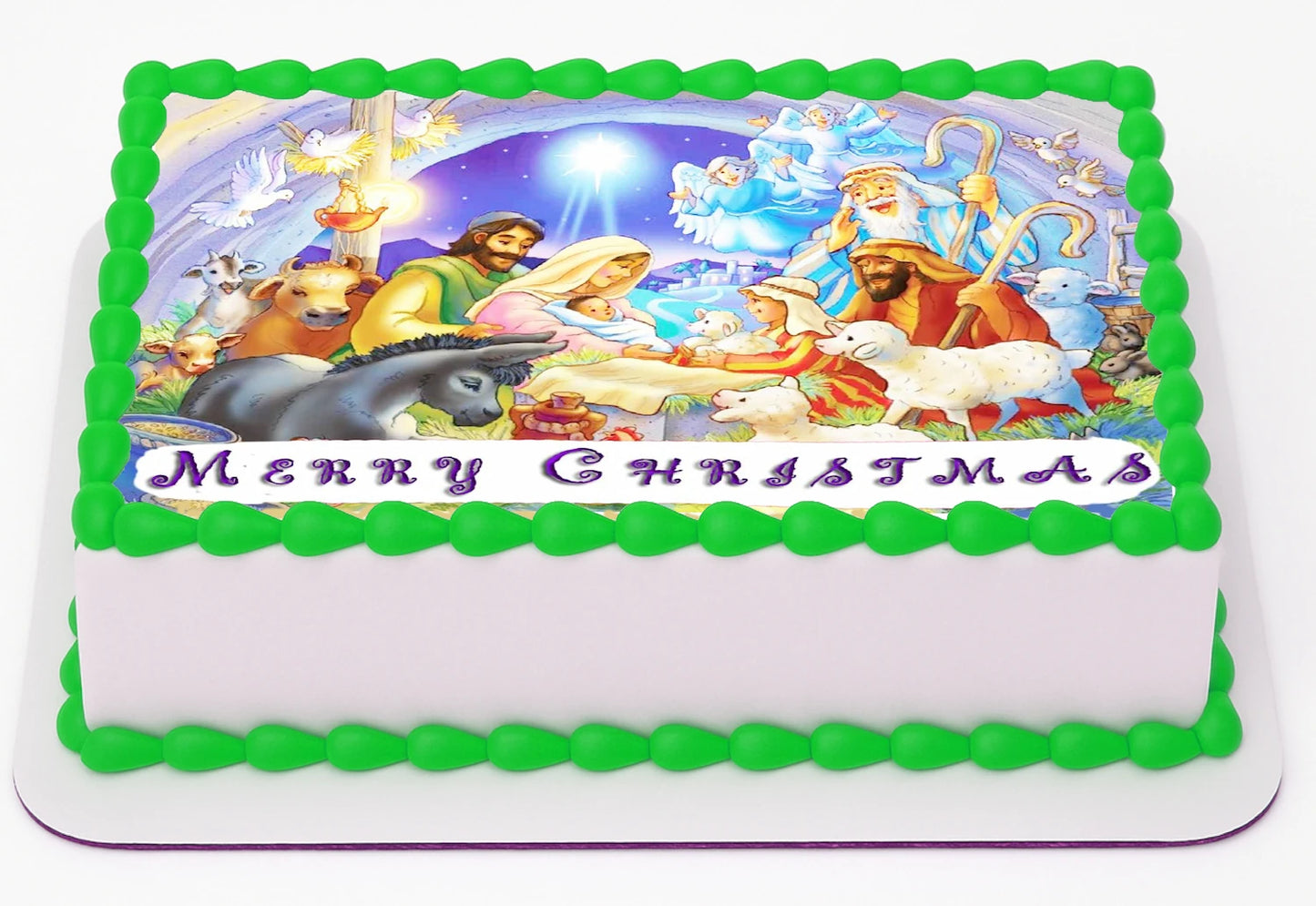 Custom Edible Cake Topper – Nativity Design Christmas  Design – 1/4 Sheet Cake (9x13) – Precut Icing Sheet – RA Pape